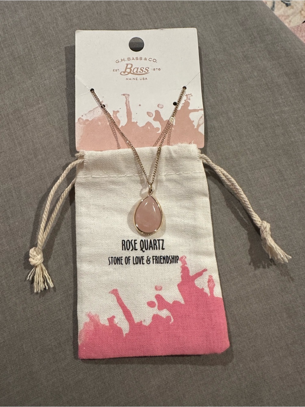G.H. Bass & Co. Rose Quartz Teardrop Pendant Necklace in Pink and Gold